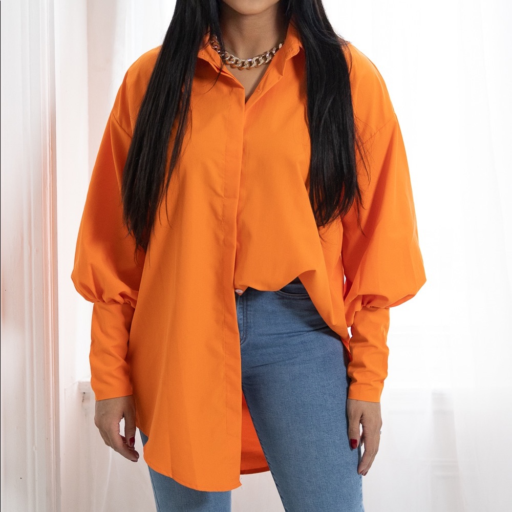 Lantern Sleeve Oversized Shirt